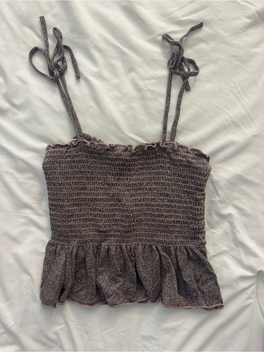 Smocked Ruffle Tie-Strap Tank Top - Brown